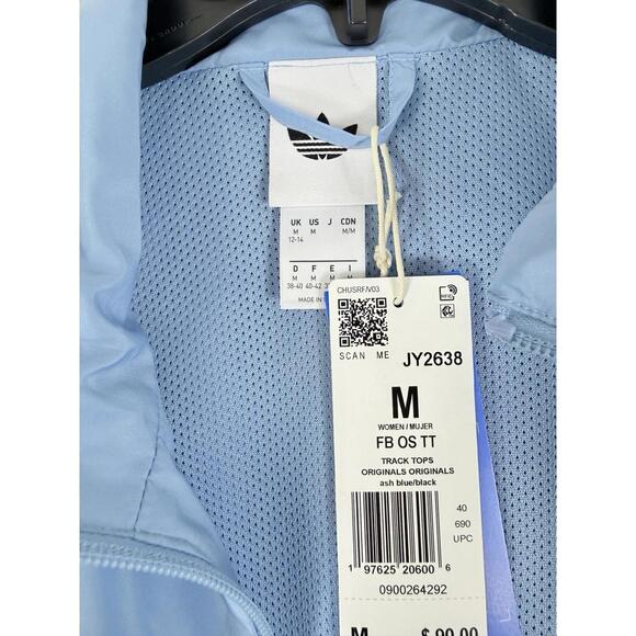 Adidas Originals Track Jacket Medium Ash Blue Black 3 Stripes Full Zip New NWT - Picture 3 of 8